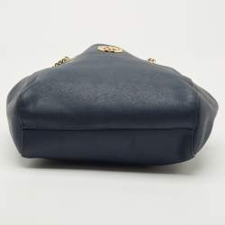 Pre Owned Michael Kors Navy Blue Leather Jet Set Travel Chain Tote