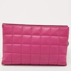 Pre Owned Michael Kors Pink Quilted Leather Wristlet Studded Clutch