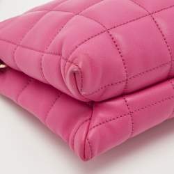 Pre Owned Michael Kors Pink Quilted Leather Wristlet Studded Clutch