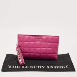 Pre Owned Michael Kors Pink Quilted Leather Wristlet Studded Clutch