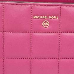 Pre Owned Michael Kors Pink Quilted Leather Wristlet Studded Clutch
