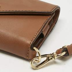 Pre Owned Michael Kors Brown Leather Phone Wristlet Compact Wallet