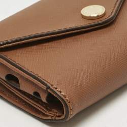 Pre Owned Michael Kors Brown Leather Phone Wristlet Compact Wallet