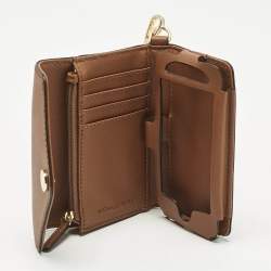 Pre Owned Michael Kors Brown Leather Phone Wristlet Compact Wallet