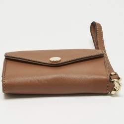 Pre Owned Michael Kors Brown Leather Phone Wristlet Compact Wallet