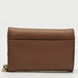 Pre Owned Michael Kors Brown Leather Phone Wristlet Compact Wallet