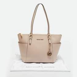 Pre Owned Michael Light Pink Leather Jet Set Top Zip Tote