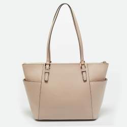 Pre Owned Michael Light Pink Leather Jet Set Top Zip Tote