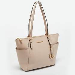 Pre Owned Michael Light Pink Leather Jet Set Top Zip Tote