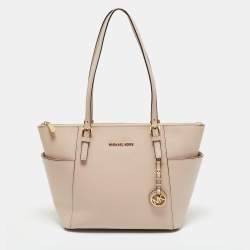 Pre Owned Michael Light Pink Leather Jet Set Top Zip Tote