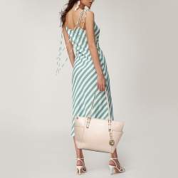 Pre Owned Michael Light Pink Leather Jet Set Top Zip Tote