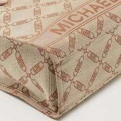 Pre Owned Michael Kors Beige/Brown Logo Jacquard Canvas Large GIgi Tote