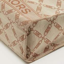 Pre Owned Michael Kors Beige/Brown Logo Jacquard Canvas Large GIgi Tote