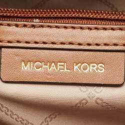 Pre Owned Michael Kors Beige/Brown Logo Jacquard Canvas Large GIgi Tote