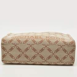 Pre Owned Michael Kors Beige/Brown Logo Jacquard Canvas Large GIgi Tote