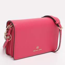 Pre Owned Michael Kors Pink Leather Jet Set Charm Crossbody Bag