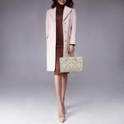 Pre Owned Michael Kors Beige Empire Logo Jacquard Canvas Small Gigi Tote