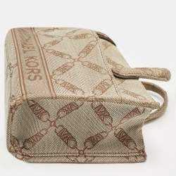 Pre Owned Michael Kors Beige Empire Logo Jacquard Canvas Small Gigi Tote