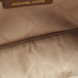 Pre Owned Michael Kors Beige Empire Logo Jacquard Canvas Small Gigi Tote