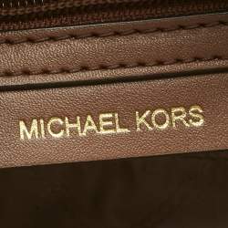Pre Owned Michael Kors Beige Empire Logo Jacquard Canvas Small Gigi Tote