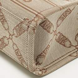 Pre Owned Michael Kors Beige Empire Logo Jacquard Canvas Small Gigi Tote
