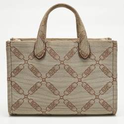 Pre Owned Michael Kors Beige Empire Logo Jacquard Canvas Small Gigi Tote