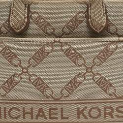 Pre Owned Michael Kors Beige Empire Logo Jacquard Canvas Small Gigi Tote
