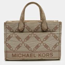 Pre Owned Michael Kors Beige Empire Logo Jacquard Canvas Small Gigi Tote