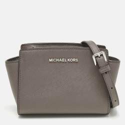 Pre Owned Michael Kors Beige Leather Mini Selma Crossbody Bag