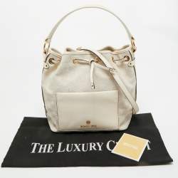 Pre Owned Michael Kors Natural Logo Jacquard Canvas Medium Maeve Bucket Bag