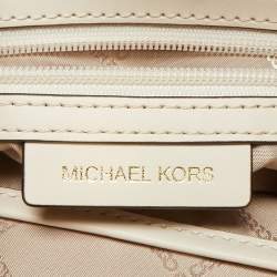 Pre Owned Michael Kors Natural Logo Jacquard Canvas Medium Maeve Bucket Bag