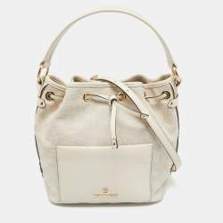 Pre Owned Michael Kors Natural Logo Jacquard Canvas Medium Maeve Bucket Bag