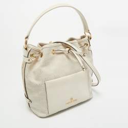 Pre Owned Michael Kors Natural Logo Jacquard Canvas Medium Maeve Bucket Bag