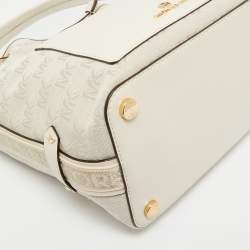 Pre Owned Michael Kors Natural Logo Jacquard Canvas Medium Maeve Bucket Bag