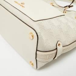 Pre Owned Michael Kors Natural Logo Jacquard Canvas Medium Maeve Bucket Bag