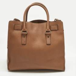 Pre Owned Michael Kors Brown Leather Large Hamilton North South Tote