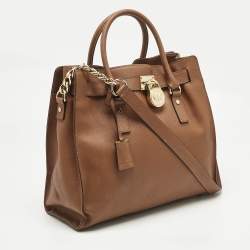 Pre Owned Michael Kors Brown Leather Large Hamilton North South Tote