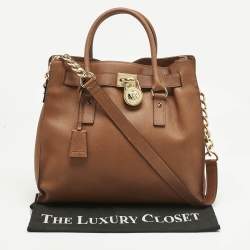 Pre Owned Michael Kors Brown Leather Large Hamilton North South Tote