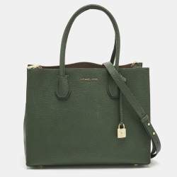 Pre Owned Michael Kors Green Leather Large Mercer Tote
