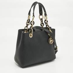 Pre Owned Michael Kors Black Leather Mini Cynthia Tote