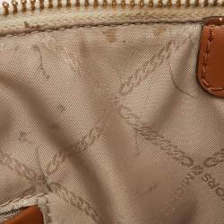 Pre Owned Michael Kors White/Brown Signature Coated Canvas and Leather Charlotte Top Zip Tote