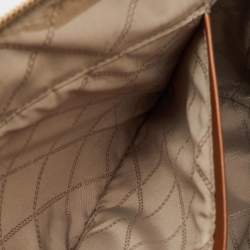 Pre Owned Michael Kors White/Brown Signature Coated Canvas and Leather Charlotte Top Zip Tote