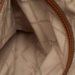 Pre Owned Michael Kors White/Brown Signature Coated Canvas and Leather Charlotte Top Zip Tote