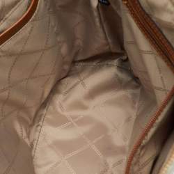 Pre Owned Michael Kors White/Brown Signature Coated Canvas and Leather Charlotte Top Zip Tote