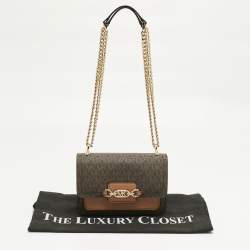 Pre Owned Michael Kors Brown Signature Coated Canvas Extra Small Heather Shoulder Bag