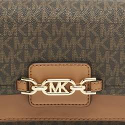 Pre Owned Michael Kors Brown Signature Coated Canvas Extra Small Heather Shoulder Bag