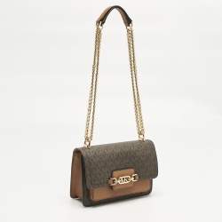 Pre Owned Michael Kors Brown Signature Coated Canvas Extra Small Heather Shoulder Bag