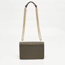 Pre Owned Michael Kors Brown Signature Coated Canvas Extra Small Heather Shoulder Bag