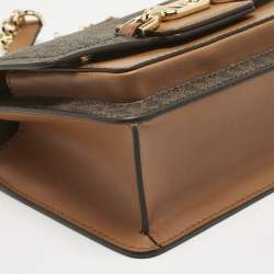 Pre Owned Michael Kors Brown Signature Coated Canvas Extra Small Heather Shoulder Bag