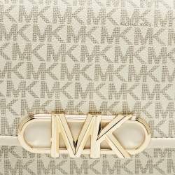 Pre Owned Michael Kors White Signature Coated Canvas and Leather Parker Medium Logo Shoulder Bag
